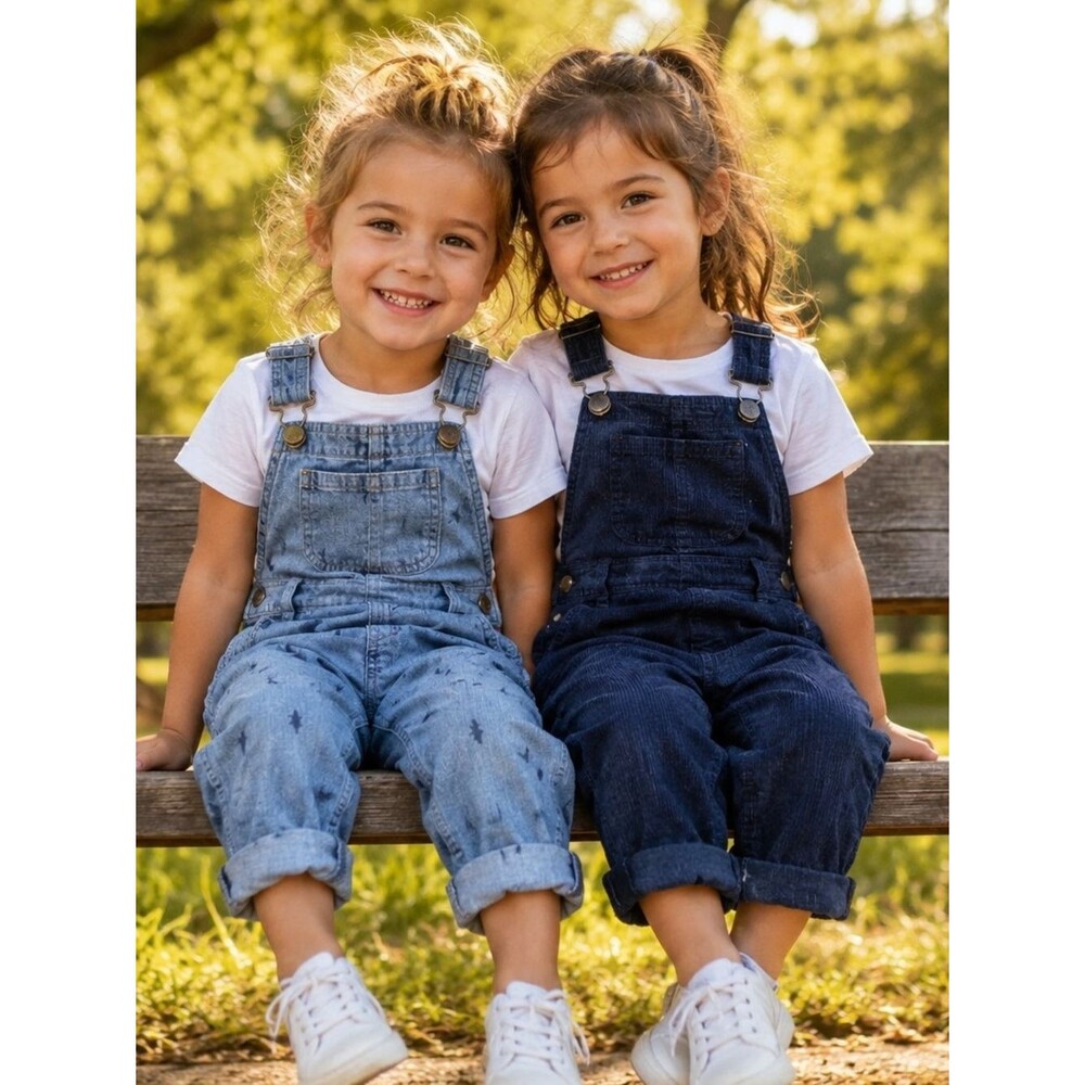 OshKosh Blue Gray Dinosaur Chambray Overalls 4T Girls Corduroy Overalls Lot of 2